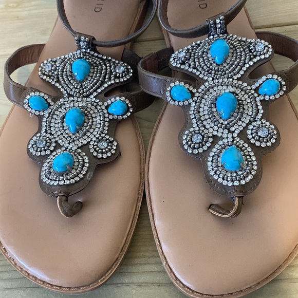 Torrid Brown Turquoise Stone T-Strap Sandals size 12 - Picture 7 of 11